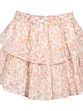 Love Shack Fancy floral mini ruffled tiered skirt size Small S